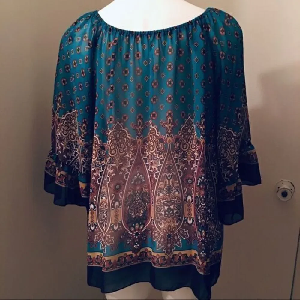 NWOT R. Rouge Ruffled‎ 3/4 Length Sleeve Top Small - Picture 2 of 3